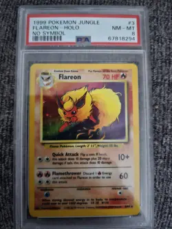 Pokemon TCG Flareon Holo #3 Jungle No Symbol Error PSA 8 - Image 1