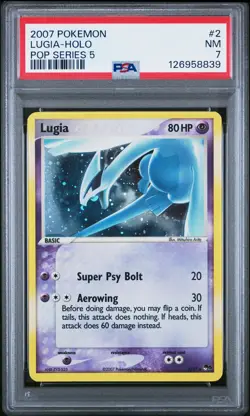 2007 POKEMON POP SER 5 #2 LUGIA-HOLO PSA 7 - Image 1