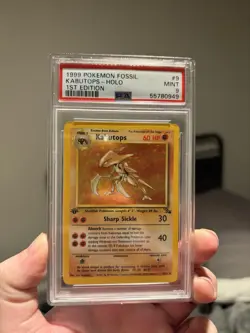 1999 POKEMON FOSSIL 1ST EDITION #9 KABUTOPS-HOLO PSA 9 - Image 1