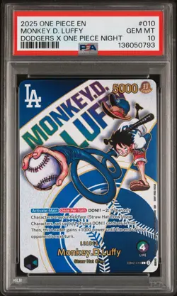 2025 ONE PIECE PROMO EB02 010 DODGERS X ONE PIECE NIGHT MONKEY D LUFFY PSA 10 - Image 1