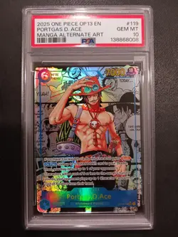 One Piece Card Game TCG Carrying On His Will Portgas.D.Ace OP13-119 Manga PSA 10 - Image 1