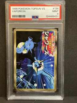 PSA 9 MINT Vaporeon vs Horsea Topsun VS #134 Pokemon Card Japanese 1998 Low Pop - Image 1