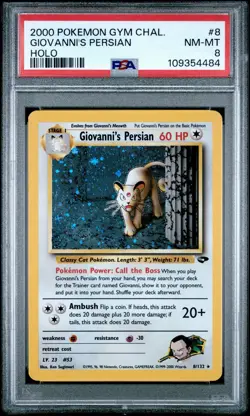 Pokemon TCG Giovanni's Persian 8/132 Gym Challenge Holo Rare Unlimited PSA 8 - Image 1