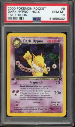 2000 Pokemon Team Rocket Dark Hypno 1st Edition Holo Rare 9/82 PSA 10 GEM MINT - Image 1