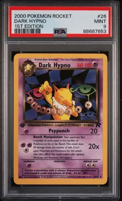 PSA 9 Mint 2000 Pokemon 1st Edition Team Rocket Dark Hypno Non Holo #26 WOTC - Image 2