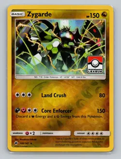 Zygarde 100/147 Reverse Holo Pokemon League Promo Stamped SM Burning Shadows - Image 1