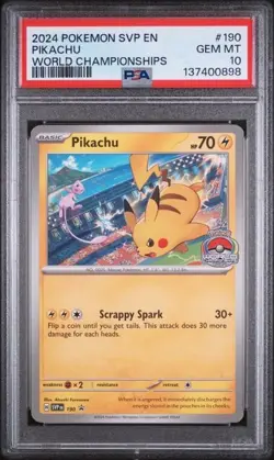 PSA 10 GEM MINT Pikachu Promo 2024 World Championships SVP EN 190 Pokemon Worlds - Image 1