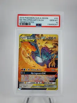2019 POKEMON SUN & MOON HIDDEN FATES #44 MOLTRES & ZAPDOS & ARTICUNO GX PSA 10 - Image 1