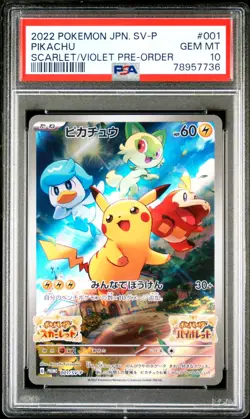 PSA 10 GEM MINT Pikachu 001/SV-P PROMO Scarlet Violet Pre Order Japanese Pokemon - Image 1