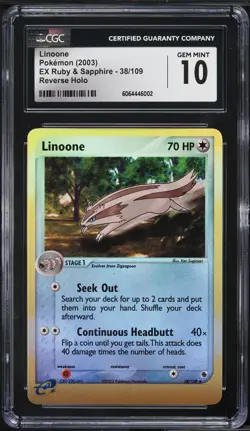 CGC 10 - 2003 POKEMON EX RUBY & SAPPHIRE #38 LINOONE-REVERSE FOIL - Image 1