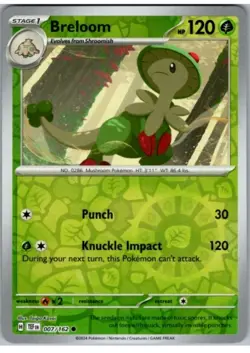 Pokemon TCG Scarlet & Violet Temporal Forces Breloom 007/162 Reverse Holo Common - Image 1