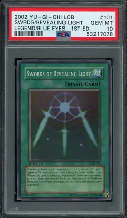 2002 Yu-Gi-Oh! LOB-101 1st Edition Swords of Revealing Light PSA 10 GEM MINT - Image 1