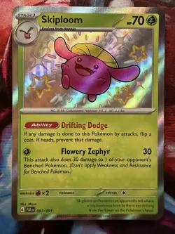 Pokemon TCG Skiploom 097/091 Paldean Fates Baby Shiny Ultra Rare Holo Card - Image 1
