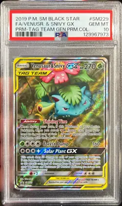 Pokemon Sun & Moon Venusaur & Snivy GX Tag Team Black Star Promo SM229 PSA 10 - Image 1
