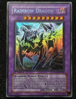 Yugioh Rainbow Dragon GLAS-EN036 1st Chaos Neos Misprint Ghost Rare - Image 1