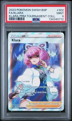Pokemon SWSH302 Klara Black Star Promo Full Art Card PSA 9 Mint - Image 1