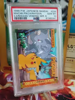 Pokemon Card 226 Pikachu Rhydon Machoke Carddass Vending Japanese PSA 10 - Image 1