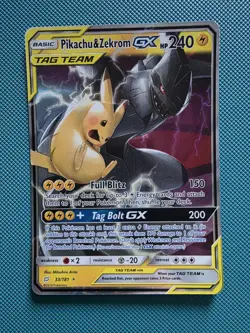 Pokemon TCG Sun & Moon Pikachu Zekrom GX 33/181 Tag Team Card NM - Image 1