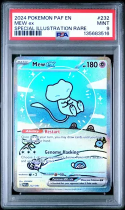 PSA 9 Mint Mew 2024 Paldean Fates 232/091 Shiny Pokemon Card Bubble Mew - Image 1