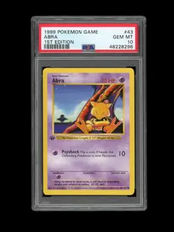 Pokemon PSA 10 GEM MINT Abra 1st Edition Base Set Shadowless 1999 Card 43/102 - Image 1