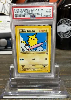 2001 Pokemon Black Star Surfing Pikachu 28 PSA 9 - Image 1
