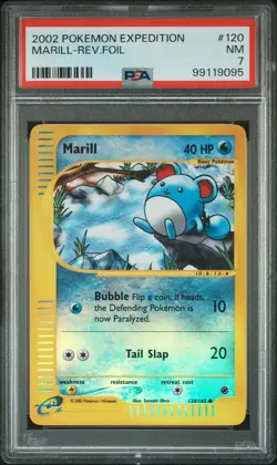 2002 POKEMON EXPEDITION #120 MARILL-REVERSE FOIL PSA 7 - Image 1