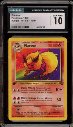 Pokemon Flareon Jungle 1st Edition NON Holo Rare #19 CGC 10 Gem Mint - Image 1