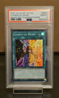 Yugioh PSA 10 Change of Heart Secret Pharaoh's Rare GEM MINT 1st Ed MAMA-EN078 - Image 1