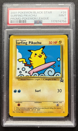 Surfing Pikachu Black Star Promo 28 Pokemon League 2001 PSA 9 - Image 1