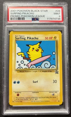 Surfing Pikachu Black Star Promo 28 Pokemon League 2001 PSA 9 - Image 1