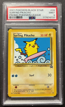 Surfing Pikachu Black Star Promo 28 Pokemon League 2001 PSA 9 - Image 1