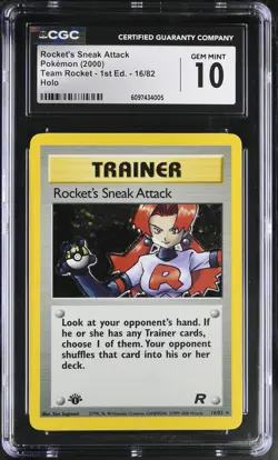 CGC 10 Rocket's Sneak Attack Team Rocket 1st Edition 16/82 Holo Pokemon Card - Image 1