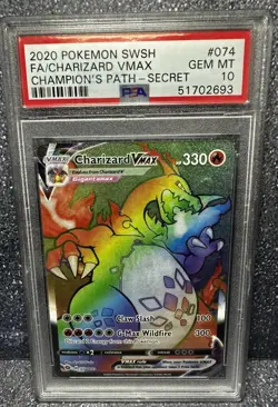 Charizard VMax 074/073 Pokemon PSA 10 GEM MT Champion's Path Rainbow Secret Rare - Image 1
