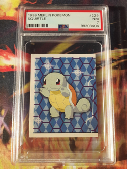 Pokemon 1999 Squirtle #229 Merlin Sticker PSA 7 NM - Image 1