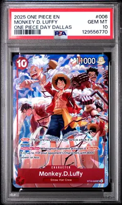 2025 ONE PIECE ST10-006 MONKEY D LUFFY ONE PIECE DAY DALLAS PROMO ENGLISH PSA 10 - Image 1