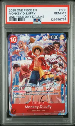2025 ONE PIECE ST10-006 MONKEY D LUFFY ONE PIECE DAY DALLAS PROMO ENGLISH PSA 10 - Image 1