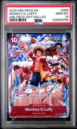 2025 ONE PIECE ST10-006 MONKEY D LUFFY ONE PIECE DAY DALLAS PROMO ENGLISH PSA 10 - Image 1