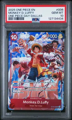 2025 ONE PIECE ST10-006 MONKEY D LUFFY ONE PIECE DAY DALLAS PROMO ENGLISH PSA 10 - Image 1