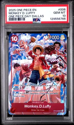 2025 ONE PIECE ST10-006 MONKEY D LUFFY ONE PIECE DAY DALLAS PROMO ENGLISH PSA 10 - Image 1
