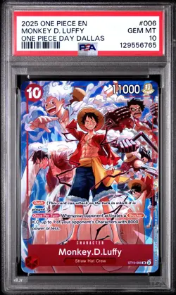 2025 ONE PIECE ST10-006 MONKEY D LUFFY ONE PIECE DAY DALLAS PROMO ENGLISH PSA 10 - Image 1