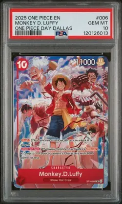 2025 ONE PIECE ST10-006 MONKEY D LUFFY ONE PIECE DAY DALLAS PROMO ENGLISH PSA 10 - Image 1
