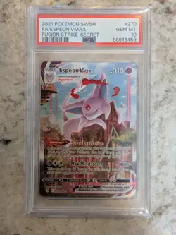2021 POKEMON SWORD & SHIELD FUSION STRIKE SECRET FULL ART/ESPEON VMAX PSA 10 - Image 3