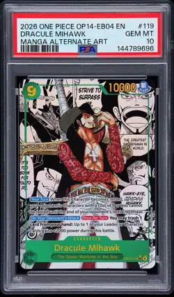 2026 One Piece OP14 EB03 English #119 Dracule Mihawk Alternate Art Manga PSA 10 - Image 1