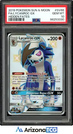 Pokemon 2019 Shiny Lycanroc GX SV66/SV94 Full Art Hidden Fates GEM MT PSA 10 - Image 1