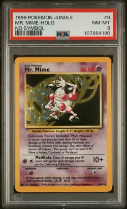 1999 Pokemon Jungle #6 No Symbol Mr. Mime Holo Error PSA 8 Near Mint - Mint WOTC - Image 1