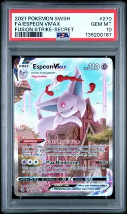 2021 POKEMON SWORD & SHIELD FUSION STRIKE 270 FULL ART ESPEON VMAX SECRET PSA 10 - Image 1