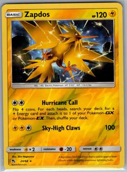 Zapdos 24/68 Reverse Holo Hidden Fates - Pokemon Card - NM - Image 1