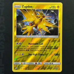 Zapdos 24/68 Sun & Moon Hidden Fates Reverse Holo Rare Card Pokemon TCG NM - Image 1
