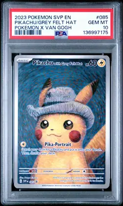 2023 POKEMON SVP EN-SV POKEMON X VAN GOGH #085 PIKACHU WITH GREY FELT HAT PSA 10 - Image 1