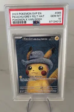 2023 Pokemon SVP EN-SV #085 Pikachu Figure with Grey Felt Hat Van Gogh PSA 10 - Image 1